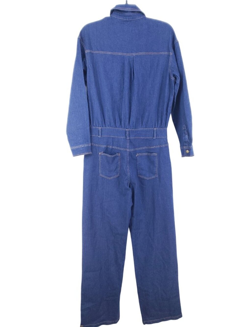 Womens XXL Dark Denim Coveralls Stretch Cotton Blend Long Sleeve Button Front - Picture 2 of 10
